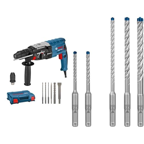 Bosch Professional Bohrhammer GBH 2-28 F (Bohr-Ø Beton max: 28 mm, inkl. 6tlg. Bohr-Meißel-Set, SDS-plus, L-Case) + 5x Expert SDS plus-7X Hammerbohrer Set (für Stahlbeton, Ø 5-10 mm)