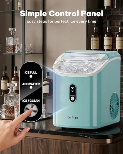 Image of Silonn Nugget Ice Maker Countertop, Chewable Pellet Ice Machine with Self-Cleaning, Portable Pebble Ice Maker with Ice Scoop for Home, Kitchen & Office, Green
