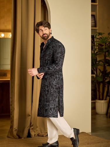 Image of SOJANYA (Since 1958 Men's Cotton Rayon Shiny Thread Sequinned Only Long Kurta