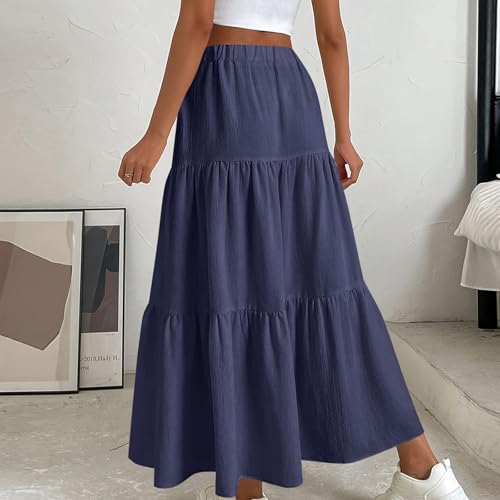 Womens Ruffle Maxi Skirts High Waist Elastic Layered Pleated Long Skirt Summer Casual Flowy Skirts with Drawstring4
