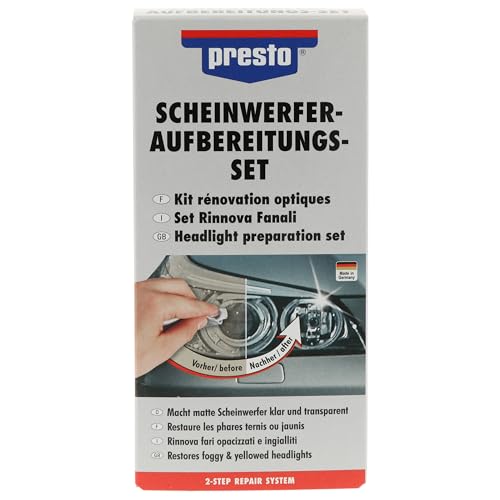 presto Scheinwerfer-Aufbereitungs-Set, Komplettes Set zur Scheinwerferaufbereitung, für Auto & Motorrad, inkl. Politur, Entfernt Kratzer, UV-Schutz