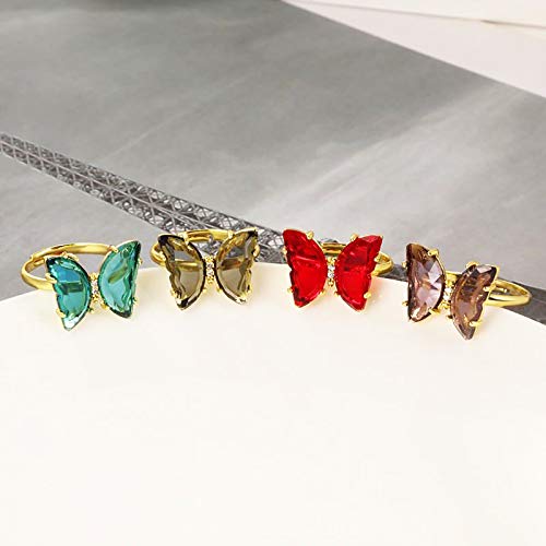 Yfstyle Dainty Colorful Crystal Butterfly Ring For Women Gold Plated Open Cuff Ring Adjustable Size Gift For Lovely Her Or Teen Girls Yellow #TOP2
