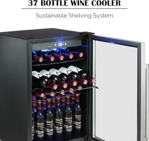 Image of Antarctic Star Wine Cooler /Cabinet Drink Refrigerator Fridge, 36 Bottle Freestanding Wine Chiller with Stainless Steel, Double-Layer Glass Door Touch Screen for Home Office /Bar, 4.4Cu.Ft., Silver