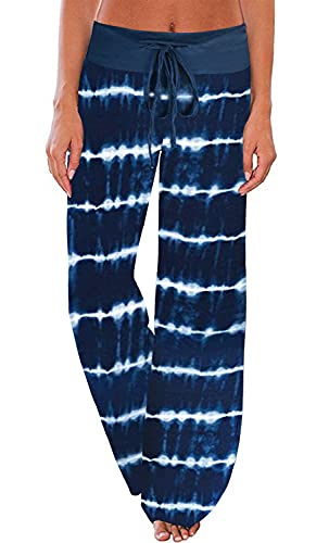 Image of AMiERY Women's Comfy Casual Pajama Pants Floral Print Drawstring Palazzo Lounge Pants Wide Leg