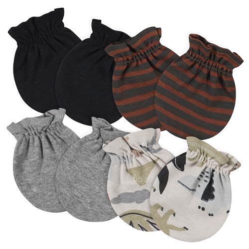 Image of Gerber 4 Pairs Baby Mittens (Dino/Brown)