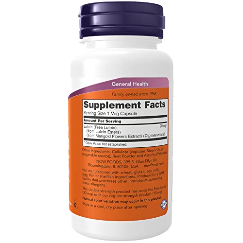 Now Supplements, Lutein 20 Mg With 20 Mg Of Free Lutein From Lutein Esters, 90 Veg Capsules (Pack Of 2) #TOP1