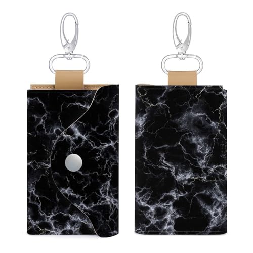 Black Marble Texture White Key Holder Bag PU Leather ID Card Holder Keychains Case Cover for Men Women3