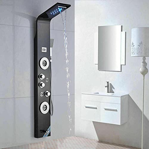 Columna de Ducha con Panel Led, Sistema de Lluvia y Masaje, Negro miniatura 4