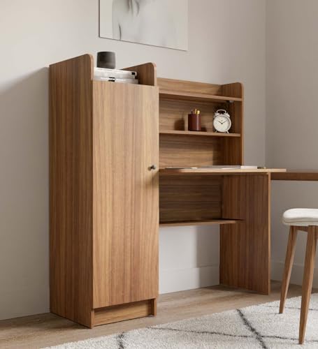 Image of NEUDOT Vision Engineered Wood Study Table with Single Door Storage | Leon Teak Finish | Compact & Modern Work Desk | Durable Study & Laptop Table