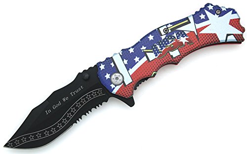 Snake Eye Tactical "in God We Trust Freedom, Liberty, Justice American Flag Aluminum Handle Assisted Opening Pocket Knife Self Defense Everyday Carry (SF2) - Snake Eye Tactical
