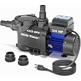 AQUASTRONG Above Ground Pool Pump 115v High Flow 1.25"&1.5''adapter Powerful Self Primming Swimming Pool Pumps with Filter Basket,4332GPH 3/4 HP with Timer