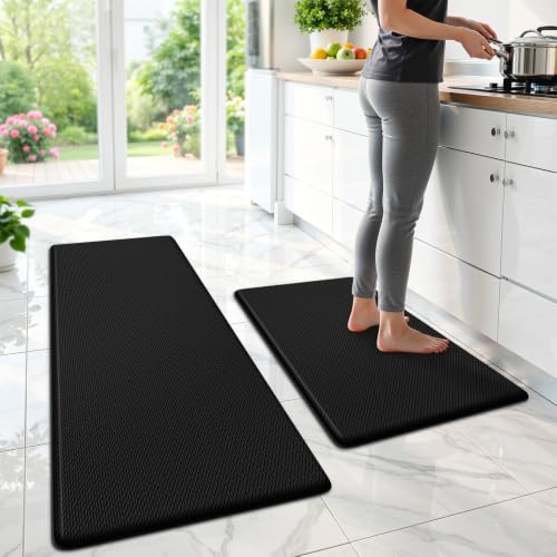 StepLively Kitchen Mat for Floor 2 PCS, Anti Fatigue Rugs, Black