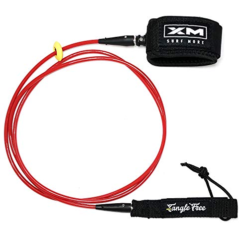 XM SURF MORE Comp 6ft Surfboard Leash with Tangle Free Upgrade, Cord Thickness (.220in), Key Pocket, Unbreakable Swivels, Detachable Railsaver, Made in USA