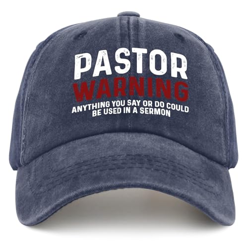 Beafoliya Pastor Warning Hat,Funny Pastor Appreciation Gifts,Pastor Gifts for Men Women,Handmade Hat,Thank You Gifts for Pastor Navy Blue