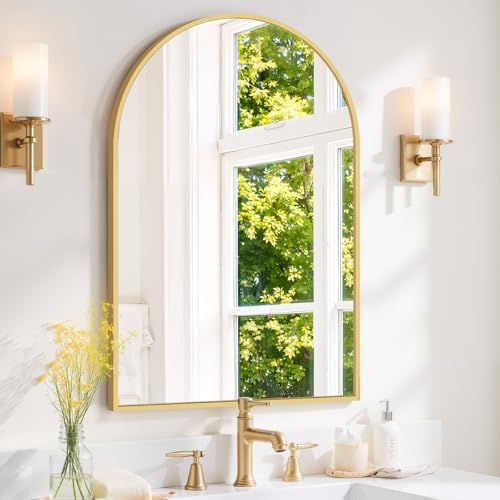 Arched Wall Mirror 36x24 Inch Gold Bathroom Vanity Mirror with Me...