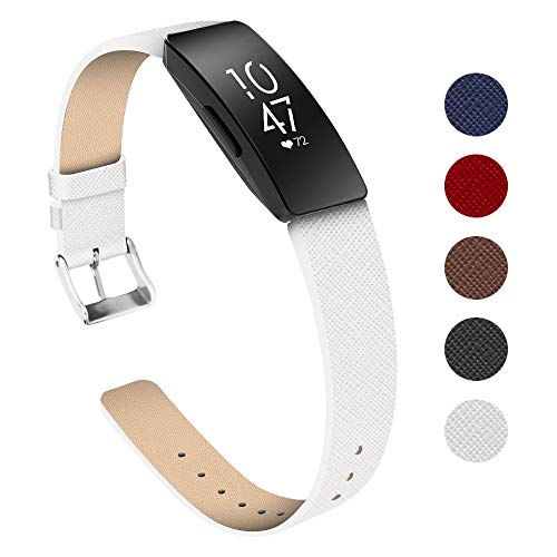 KIMILAR Armbänder Kompatibel mit Fitbit Inspire/Inspire HR Armband Leder, Plaid Ersatzband Band Uhrenarmband für Fitbit Inspire & Inspire HR Fitness Tracker Damen Herren -Weiß, L