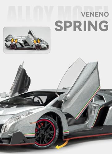 Image of Invite Enterprise Alloy Metal Pull Back Die-Cast Car 1:24 Big Lamborghini Veneno Toy Car Diecast Metal Pullback Toy Car With Openable 6 Doors, Light Music Boys Gifts Toys(1:24 Vaneno - Grey)