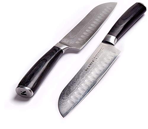 Foto von KLAMER Premium Santoku Damastmesser echter japanischer Stahl 18 cm Kochmesser
