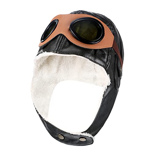 Toddler Pilot Hat Baby Unisex Fleece Trapper Hat Baby Pilot Hat with Earflaps and Pilot Goggles Warm Fleece Hat with Earmuffs Toddlers Pilot Winter Earflap Cap for Baby Kids Boys Girls