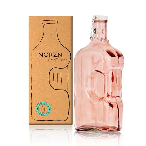 Glass Water Bottle 2 Litres – Fridge Water Bottle Made of 100% Recycled Glass, Glass Bottle 2 Litres, Bottles with Lid, Glass Bottle for Water, 2L Carafe – Pink