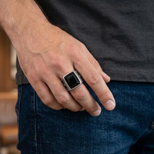 Image of THE MEN THING Cubic Zirconia Ring for Men (Steel Colour),Luxury Thick Solid 316L Stainless Steel Ring with Oval /Squre Square Gemstone - Ring Jewelry (Cubic Zirconia, 20)