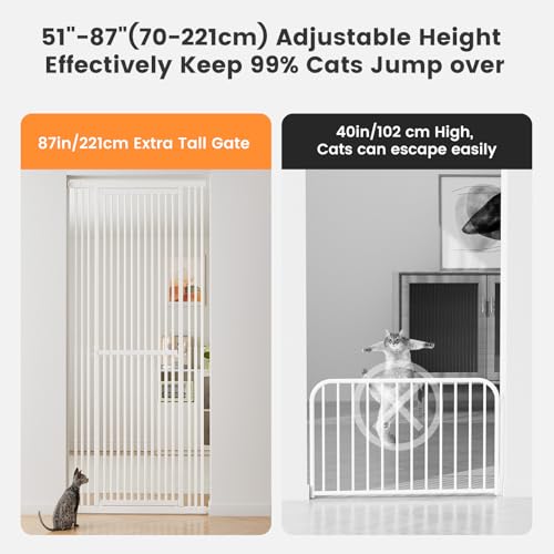 Gardner Pet 51"-87" Extra Tall Cat Gate for Doorway, Wide Adjustable 27.56"-37" Baby Gate Included 4 Extension Kits, Pressure Mounted Safety Full Door Gate for Stairs, Studio, Kitchen (White) - Image 5