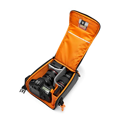 Lowepro GearUp Creator Box Large II, Borsa Fotografica Mirrorless e DSLR, Borsa per Fotocamera con Accesso Rapido, Realizzata con Tessuti Riciclati, Divisori Interni Arancioni Imbottiti, Grigia