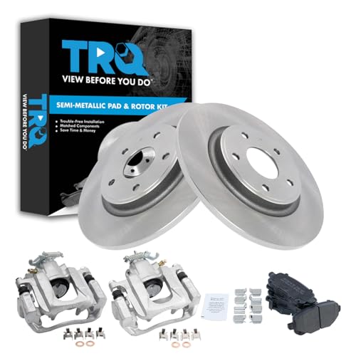 Image of TRQ Rear Brake Pad and Rotor Set Semi Metallic Rotors Calipers Compatible with 2012 Ram Cargo Van 2012 Volkswagen Routan