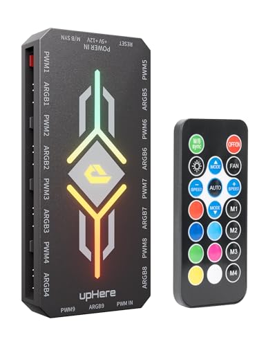 upHere ARGB-Controller für PC,5V 3-Pin PWM Temperaturregelung,Drahtloser Fernbedienungshub,ARGB Hub,Fan Hub,RGB Controller PC für Gehäuselüfter,RGB-Beleuchtungssynchronisation,P10PARGB BK