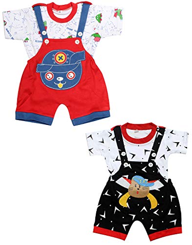 Image of babeezworld dungaree for Boys & Girls casual printed pure cotton-Pack of 2 (9101990001202; Multi Colour)