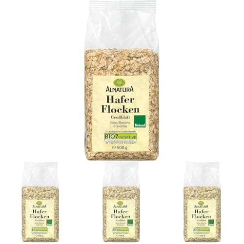 Alnatura Bio Haferflocken Großblatt, 500g (Packung mit 4)