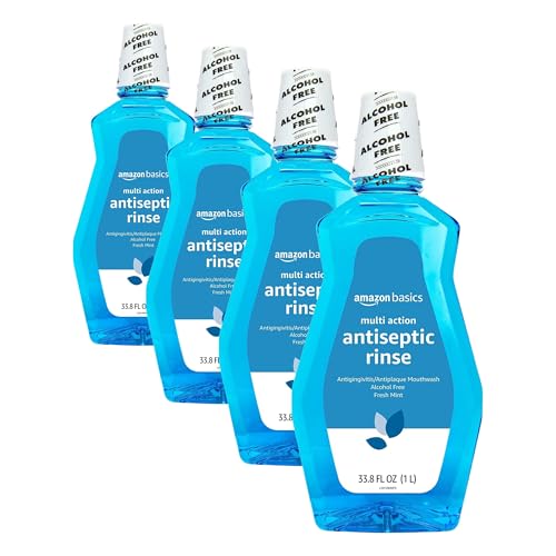Image of Amazon Basics Multi Action Antiseptic Rinse,Alcohol Free,Fresh Mint,1 Liter,33.8 Fluid Ounces (Previously Solimo),(Pack of 4)