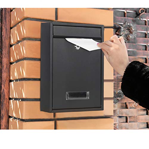 Image of Jssmst Locking Mailboxes Wall Mounted Vertical Key Lock Drop Mail Box Medium Capacity Galvanized Steel Cover Rust-Proof Metal Post Box, 12.6 x 8.6 x 3.4 Inch, Black Matt, SM-0601LM