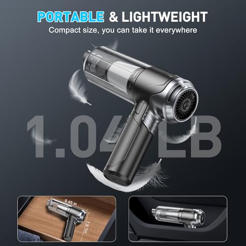 Image of KMM Handheld Car Vacuum Cleaner, 10000PA Hand Held Vacuum & Air Duster | 120W High Power, Portable Cordless, Rechargeable with Multi-Nozzles & LED Light for Home, Car, Office