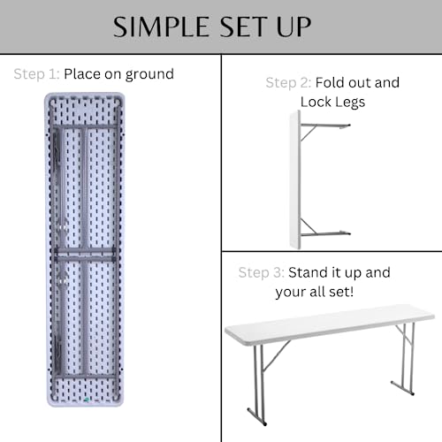 Image of BTEXPERT 6-Foot - 72 inch Long White Granite Plastic Folding Seminar Training Table Portable 18 inch Wide Narrow, 29 inch High, Events Indoor Outdoor Lightweight