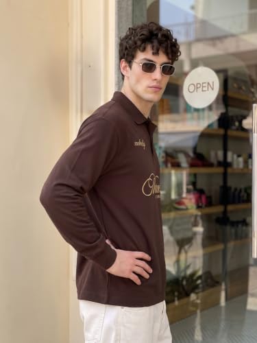 Image of Veirdo Men's Loopknit Cotton Oversized Baggy Fit | Full Sleeve Polo T-Shirt | Casual Streetwear with Ribbed Cuffs Travel | Sizes: S to XXL