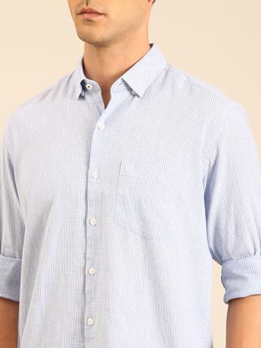 Image of Linen Club Men's Linen Rich Light Checked Contemporary Fit Full Sleeve Casual Shirt