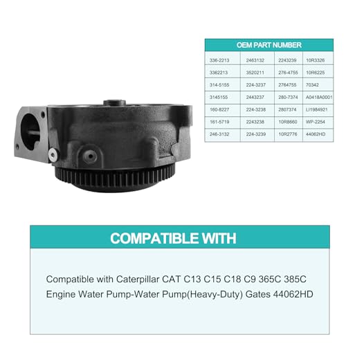 AULINK 3362213 10R3326 10R2776 Water Pump (C&U Bearing) For Caterpillar CAT C9 C15 C16 C18 365C 385C 735 735B 740 390F 374F SR4 3406E 70342 10R6225 10R8660 2243237 2243238 2807374 336-2213 by AULINK - Image 5