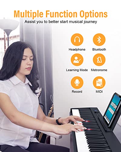 Konix Folding Piano Keyboard, 88 Keys Full Size Semi-Weighted Foldable Piano, Portable Electric Keyboard Piano With Light Up Key, Sustain Pedal, Piano Stickers, Sheet Music Stand And Piano Bag, Black #TOP5