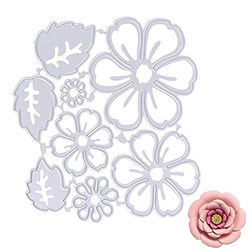 Fleymu Flor de Plantillas Corte de Metal Papel Plantilla Acero al Carbono Álbum Foto Arte Decoración Relieve DIY Reutilizable Forma Hojas Flor Creativo Plata para Tarjetas de Scrapbooking Manualidades Cover