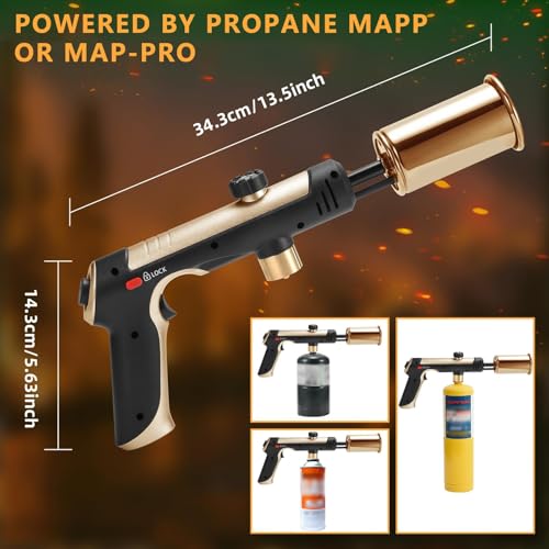 Image of Powerful Propane Torch with One-Touch Max Fire, Adjustable Kitchen Torch with Safety Lock, Flamethrower, Blow Torch Gun for Grill, BBQ, Sous Vide, Campfire Starter (Tank Not Included)