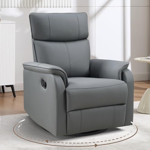 Image of HAOMARKETS Swivel Rocker Recliner Chair, Manual Faux Leather Glider Rocking Recliners for Adults, 360 Swivel Nursery Reclining Sofa with Padded Backrest for Living Room, Grey