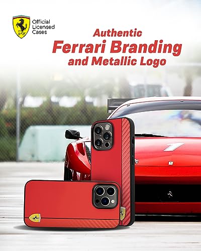 Image of CG MOBILE Ferrari iPhone 14 Pro Max Case [Official Licensed] Vertical Stripe Metal Logo | Mag-Safe Compatible Protective Case /Cover Designed for iPhone 14 Pro Max (6.7 inch) 2022 - Red