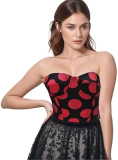 Bustier mujer. Corse sevillana flamenca corto de grande lunares en color rojo y negro. Ropa España (lunares, talla M)