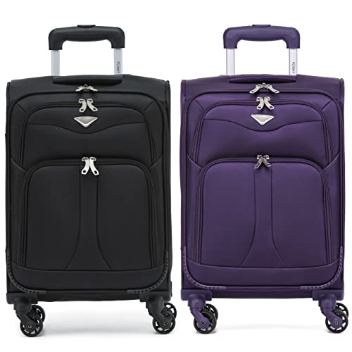 Flight Knight Set of 2 Lightweight 4 Wheel 800D Soft Case Suitcase Robust Anti Crack Cabin Carry On Hand Luggage Approved for Over 100 Airlines Including easyJet, BA & Many More!