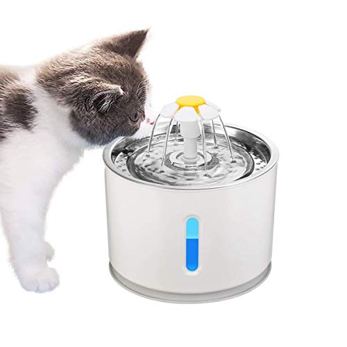 DAHO Dog and Cat Water Fountains, 2.4L/81oz LED Pet Fountains, Plastic Top and Stainless Steel Automatic Drinking Water Dispenser, Suitable forÂ Other Pets Too (Stainless Steel Top)