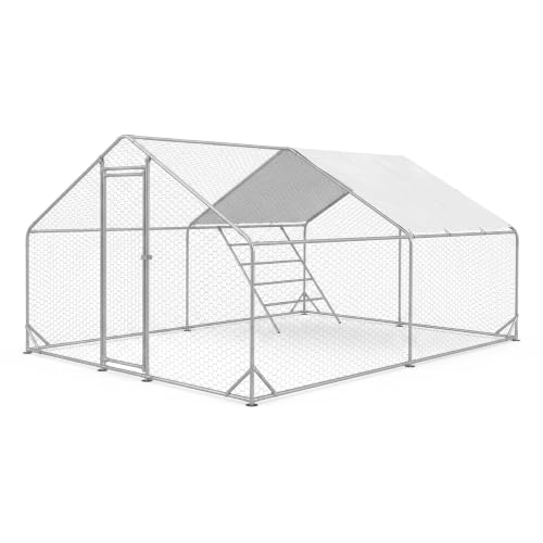 Image of CHIKENCOOP 9.8x9.8x6.5 ft Metal Chicken Coop, 2-Room Chicken Run with Cover