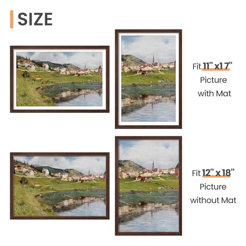 Image of upsimples 12x18 Picture Frame, Display Pictures 11x17 with Mat or 12x18 Without Mat, Wall Hanging Photo Frame, Brown, 1 Pack