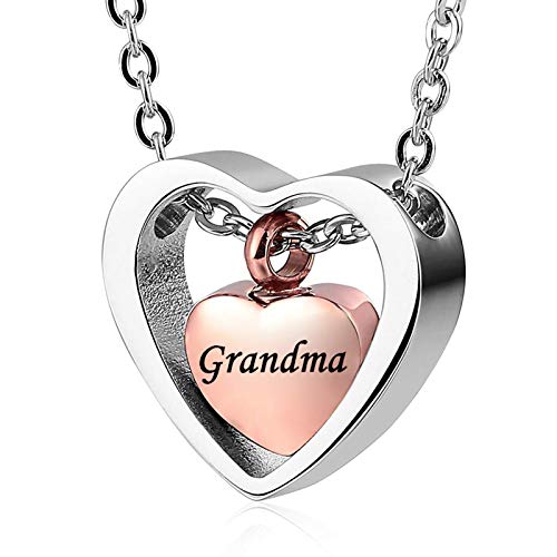 YSAHan Double Heart Urn Necklace for Grandma Ash Holder Keepsake Cremation Memorial Stainless Steel Jewelry