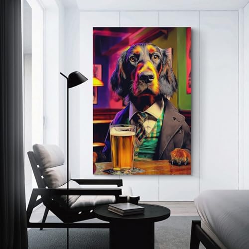 Tableau de chien en costume au bar en toile haut de gamme 16x24inch